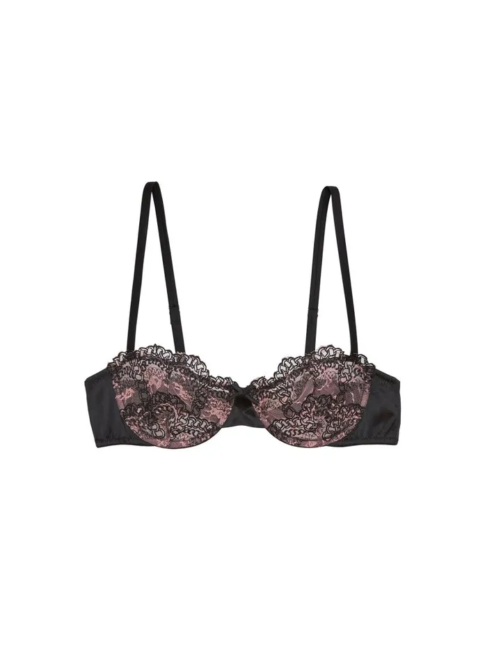 Fleur Du Mal Underwire Bras Women Chain Embroidery Balconette Bra Black Fleur Du Mal Underwire Bras Women Chain Embroidery Balconette Bra Black