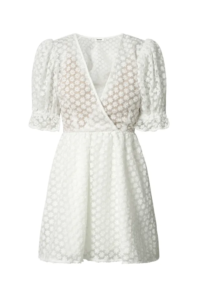 Freya Mini Dress 8211 Puff Sleeve V Neck A Line Dress In White Women Showpo Dresses