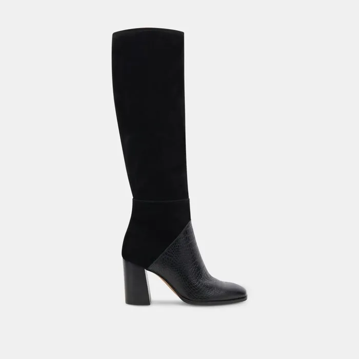 Fynn Wide Calf Boots Black Multi Embossed Leather Women Dolce Vita Boots and Booties