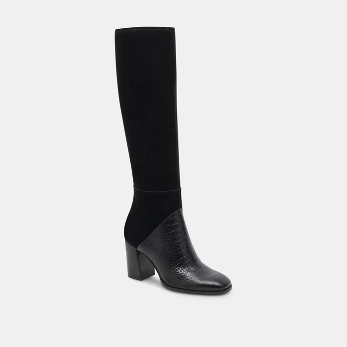 Fynn Wide Calf Boots Black Multi Embossed Leather Women Dolce Vita Boots and Booties