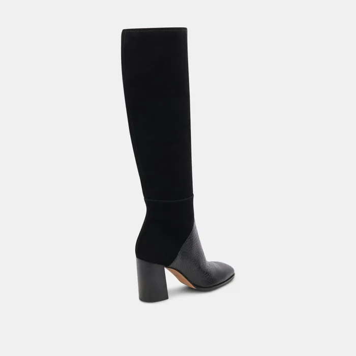 Fynn Wide Calf Boots Black Multi Embossed Leather Women Dolce Vita Boots and Booties