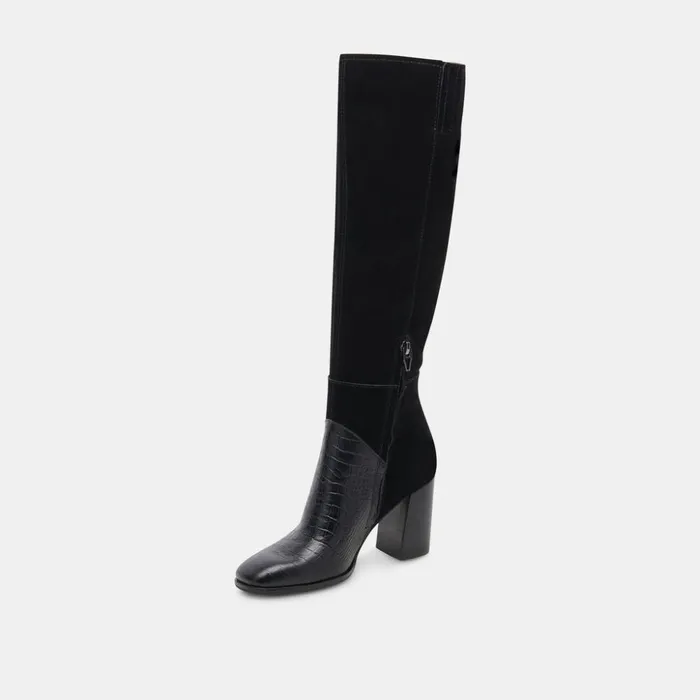 Fynn Wide Calf Boots Black Multi Embossed Leather Women Dolce Vita Boots and Booties