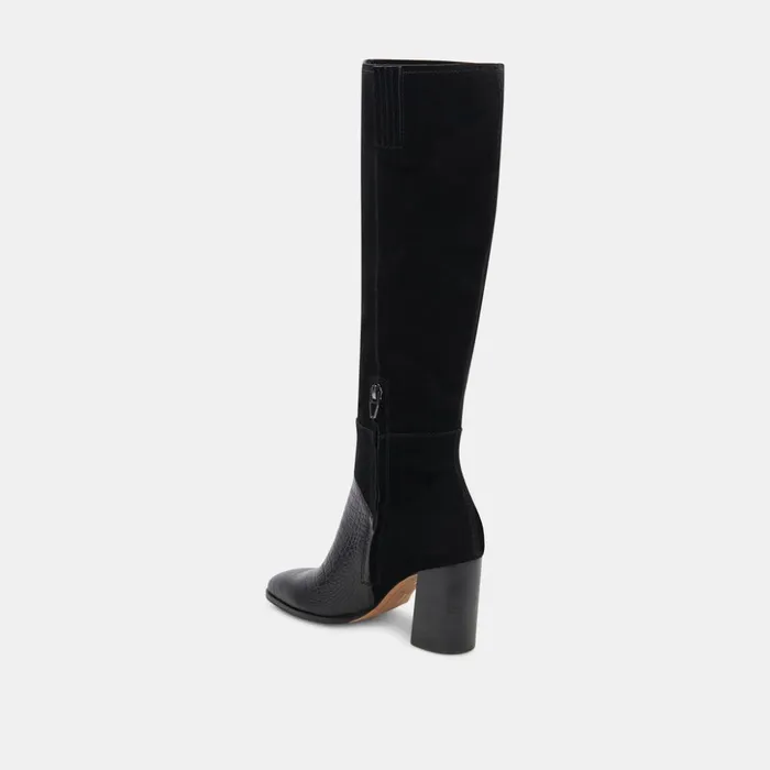 Fynn Wide Calf Boots Black Multi Embossed Leather Women Dolce Vita Boots and Booties