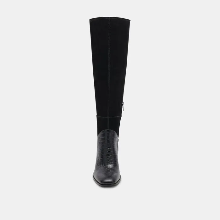 Fynn Wide Calf Boots Black Multi Embossed Leather Women Dolce Vita Boots and Booties