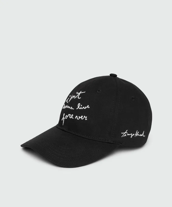 Gabardine Baseball Cap With 034I Don039t Wanna Live Forever034 Quote Men MSGM Hats Scarves And Gloves