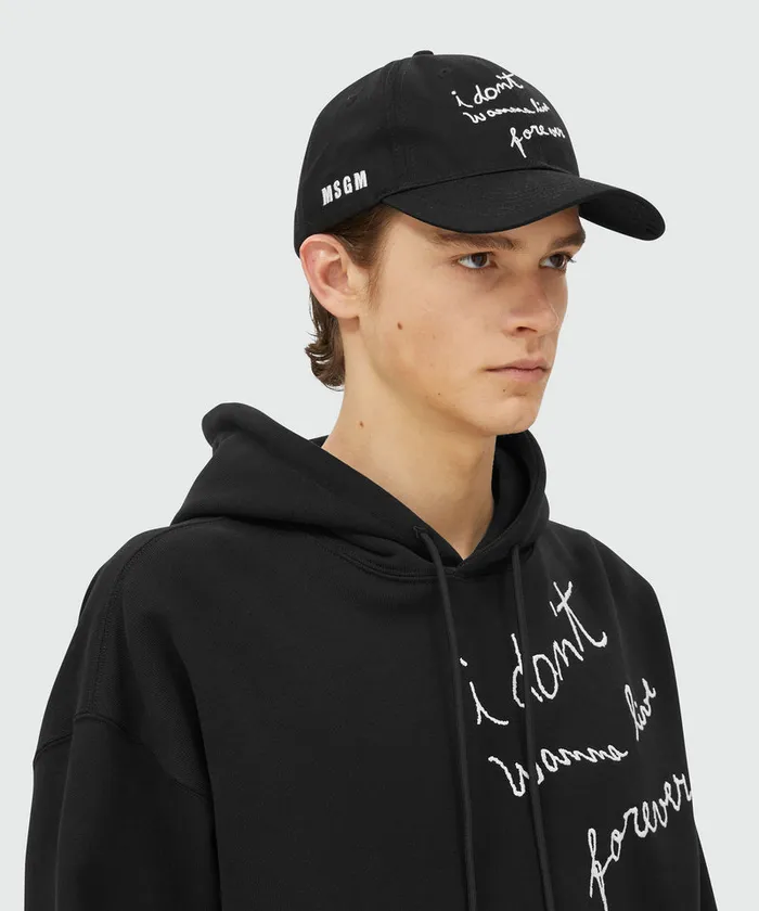 Gabardine Baseball Cap With 034I Don039t Wanna Live Forever034 Quote Men MSGM Hats Scarves And Gloves