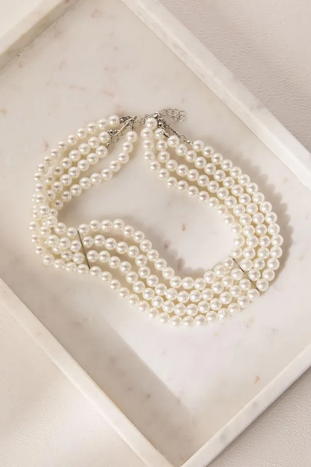 Gabrielle Necklace 8211 Layered Pearl Choker Necklace In White Women Showpo Necklaces