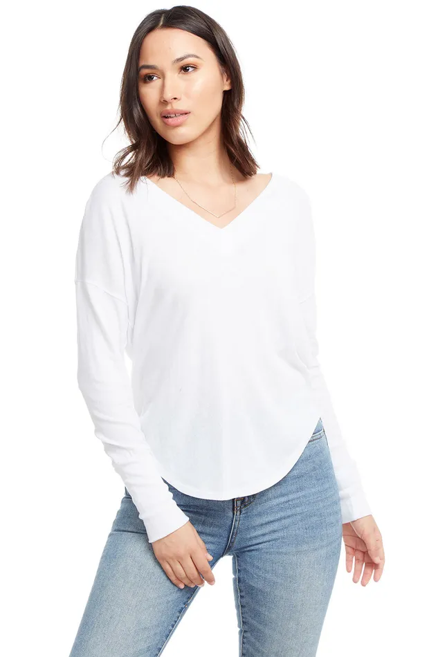 Gauzy Cotton Long Sleeve Deep V Neck Shirttail Tee with Cuffs Womens Loungewear Chaser Brand Gauzy Cotton Long Sleeve Deep V Neck Shirttail Tee with Cuffs Womens Loungewear Chaser Brand