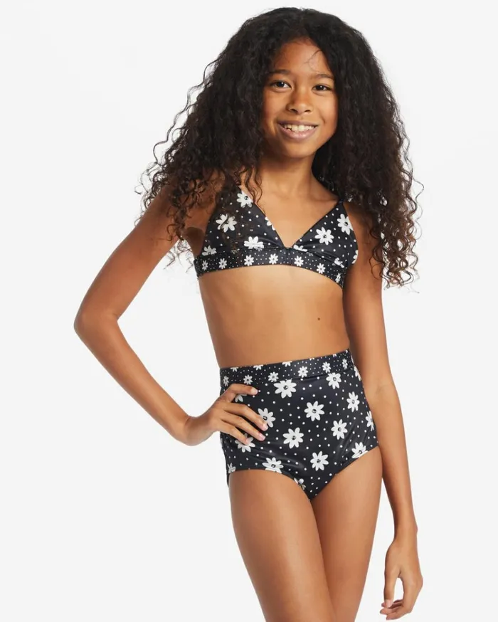 Girl039s Flowers In The Sky Banded Tri Bikini Set Black Pebble Kids Billabong Girls039 Swimwear