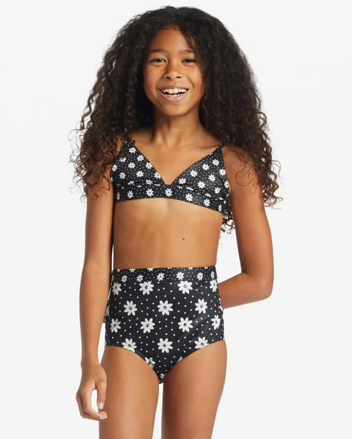 Girl039s Flowers In The Sky Banded Tri Bikini Set Black Pebble Kids Billabong Girls039 Swimwear