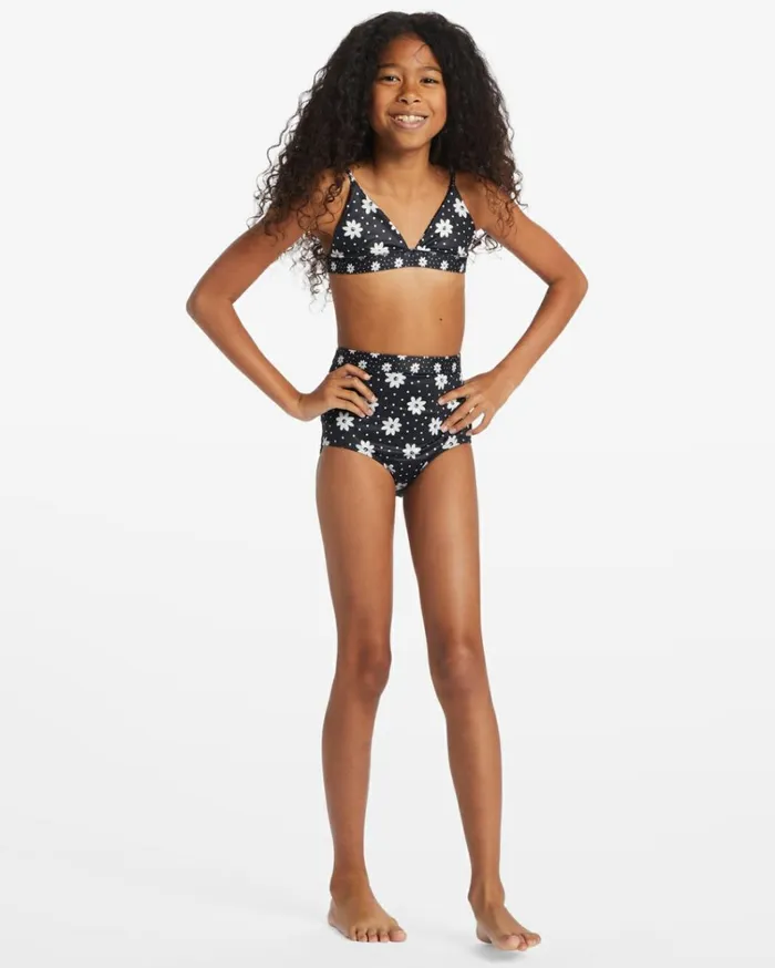 Girl039s Flowers In The Sky Banded Tri Bikini Set Black Pebble Kids Billabong Girls039 Swimwear