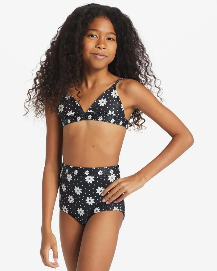 Girl039s Flowers In The Sky Banded Tri Bikini Set Black Pebble Kids Billabong Girls039 Swimwear
