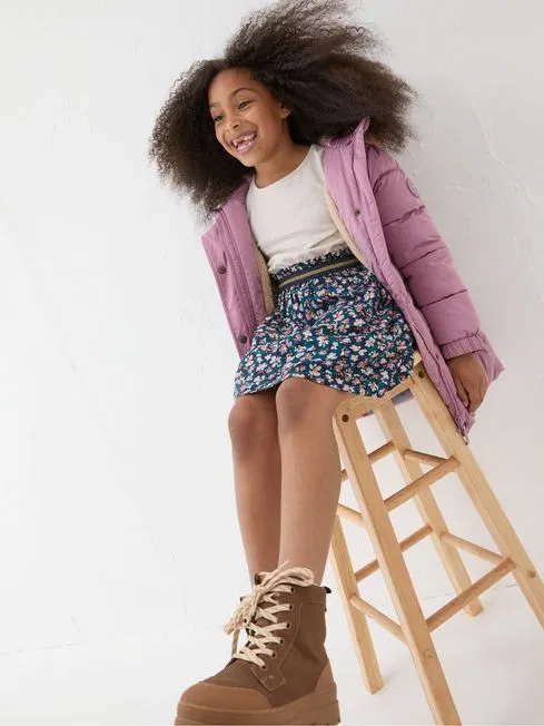 Girls Fatface Coats and Jackets Lily Dusky Purple Longline Padded Coat