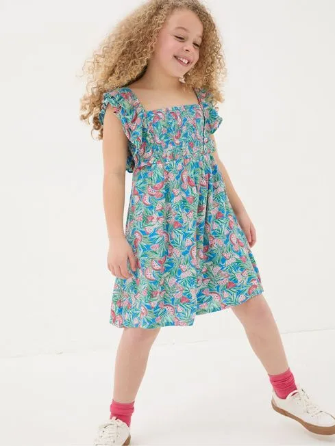 Girls Fatface Dresses Blue Watermelon Frill Dress