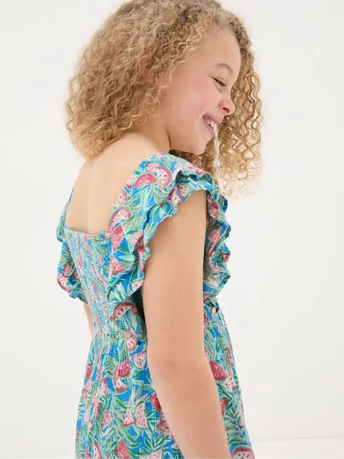 Girls Fatface Dresses Blue Watermelon Frill Dress Girls Fatface Dresses Blue Watermelon Frill Dress