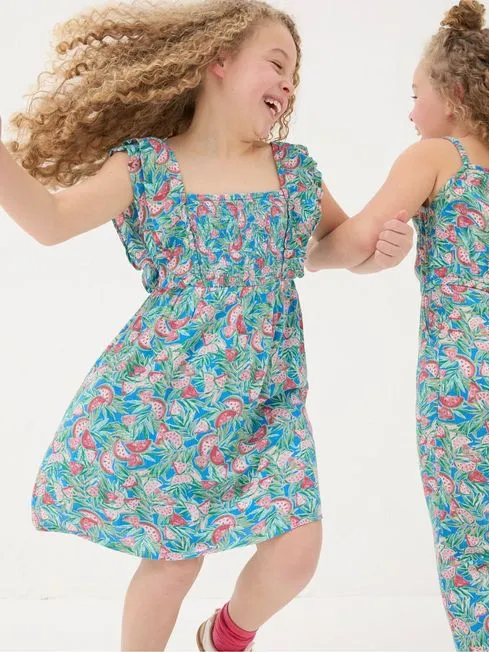 Girls Fatface Dresses Blue Watermelon Frill Dress Girls Fatface Dresses Blue Watermelon Frill Dress
