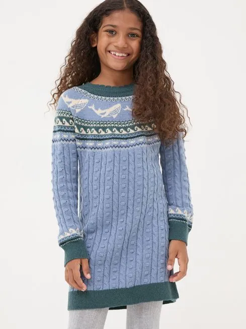 Girls Fatface Dresses Light Blue Shelter Fairisle Pattern Dress Girls Fatface Dresses Light Blue Shelter Fairisle Pattern Dress