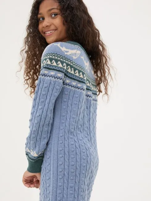 Girls Fatface Dresses Light Blue Shelter Fairisle Pattern Dress Girls Fatface Dresses Light Blue Shelter Fairisle Pattern Dress