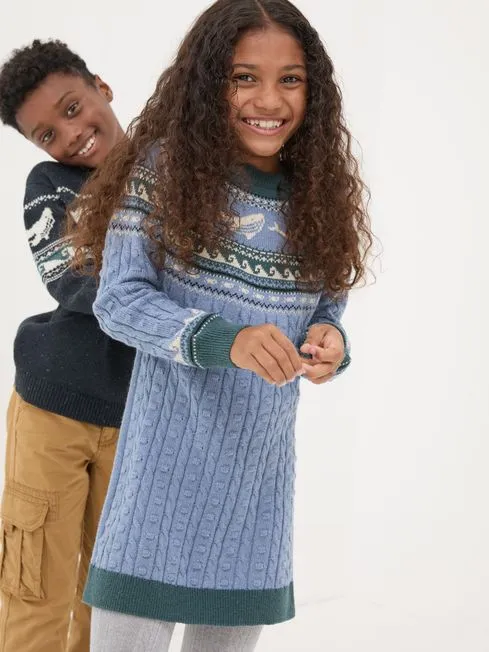 Girls Fatface Dresses Light Blue Shelter Fairisle Pattern Dress Girls Fatface Dresses Light Blue Shelter Fairisle Pattern Dress