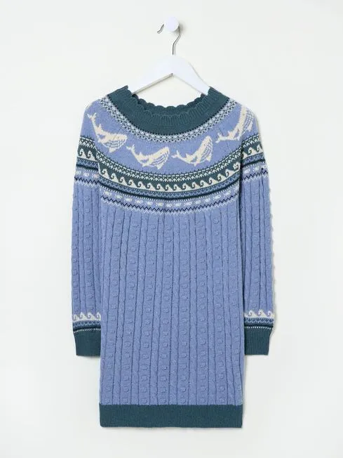 Girls Fatface Dresses Light Blue Shelter Fairisle Pattern Dress Girls Fatface Dresses Light Blue Shelter Fairisle Pattern Dress