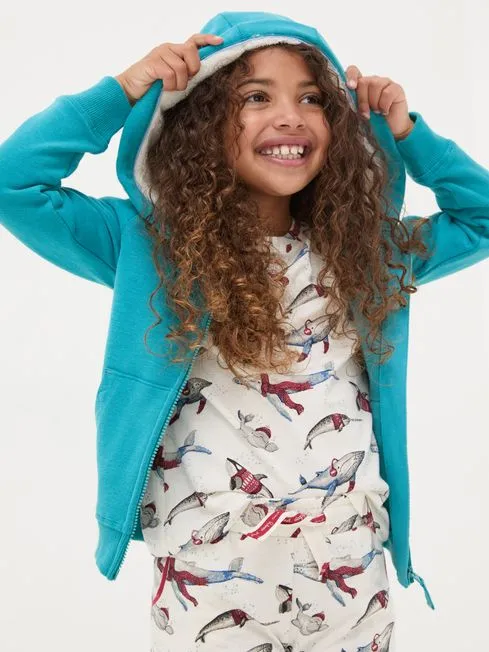 Girls Fatface Sweatshirts and Hoodies Teal Blue Shelter Wilson The Whale Zip Thru