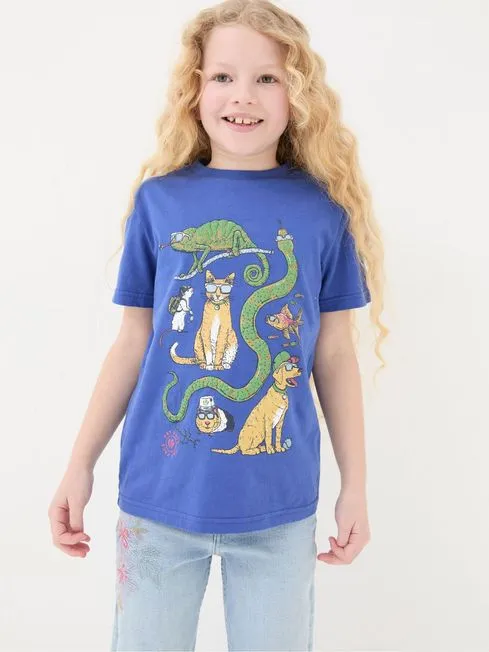 Girls Fatface Tops and TShirts Blue Pet Graphic TShirt