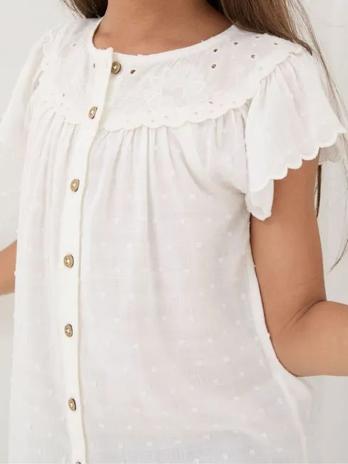 Girls Fatface Tops and TShirts Emily White Embroidered Blouse Girls Fatface Tops and TShirts Emily White Embroidered Blouse