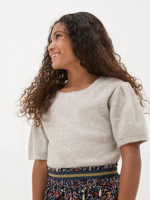 Girls Fatface Tops and TShirts Oatmeal Sequin Knitted Top