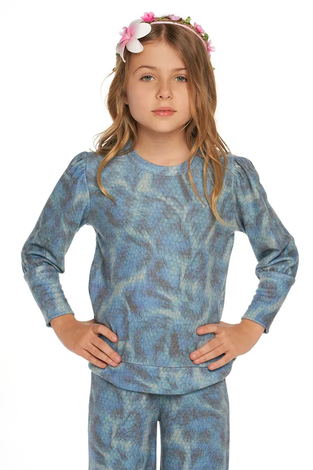 Girls Tops Chaser Brand Rpet Bliss Knit Puff Sleeve Pullover