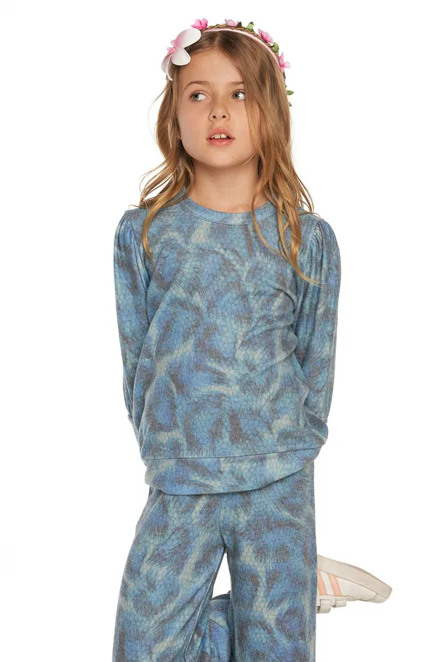 Girls Tops Chaser Brand Rpet Bliss Knit Puff Sleeve Pullover