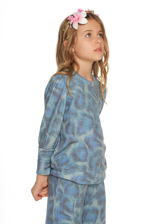 Girls Tops Chaser Brand Rpet Bliss Knit Puff Sleeve Pullover
