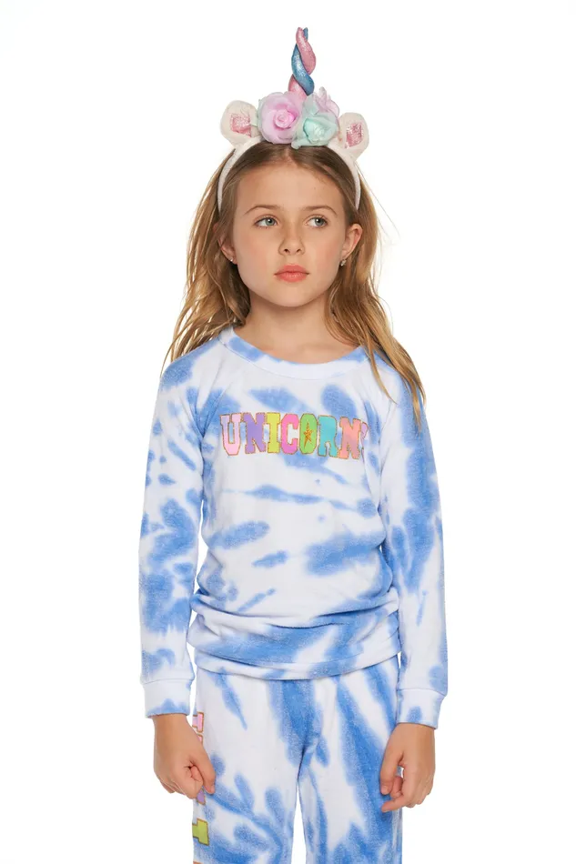 Girls Tops Chaser Brand Tie Dye Glitter Unicorn