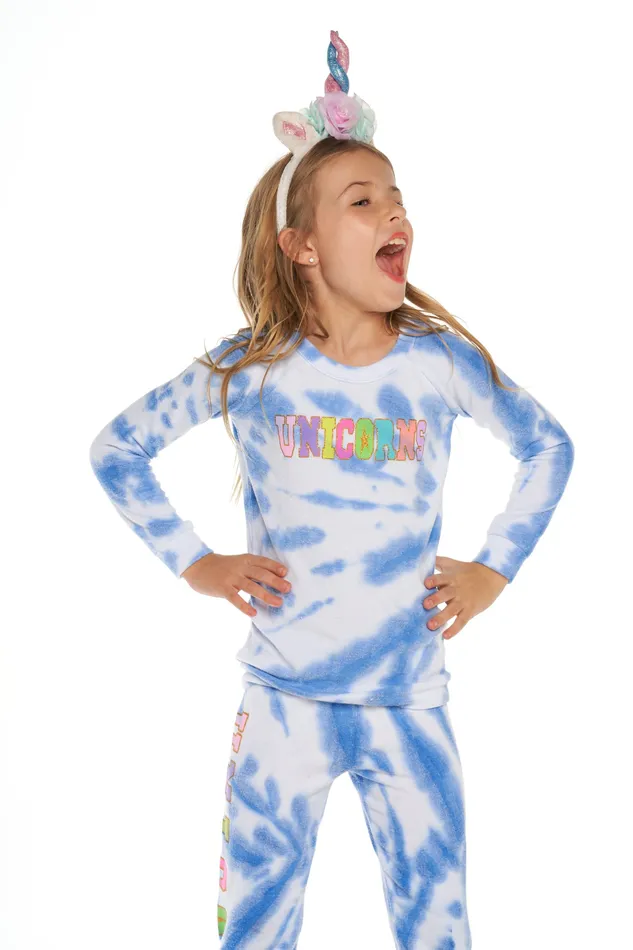 Girls Tops Chaser Brand Tie Dye Glitter Unicorn