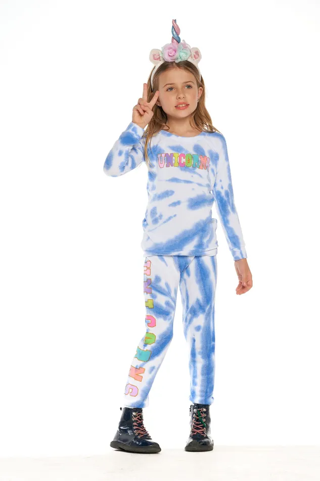 Girls Tops Chaser Brand Tie Dye Glitter Unicorn