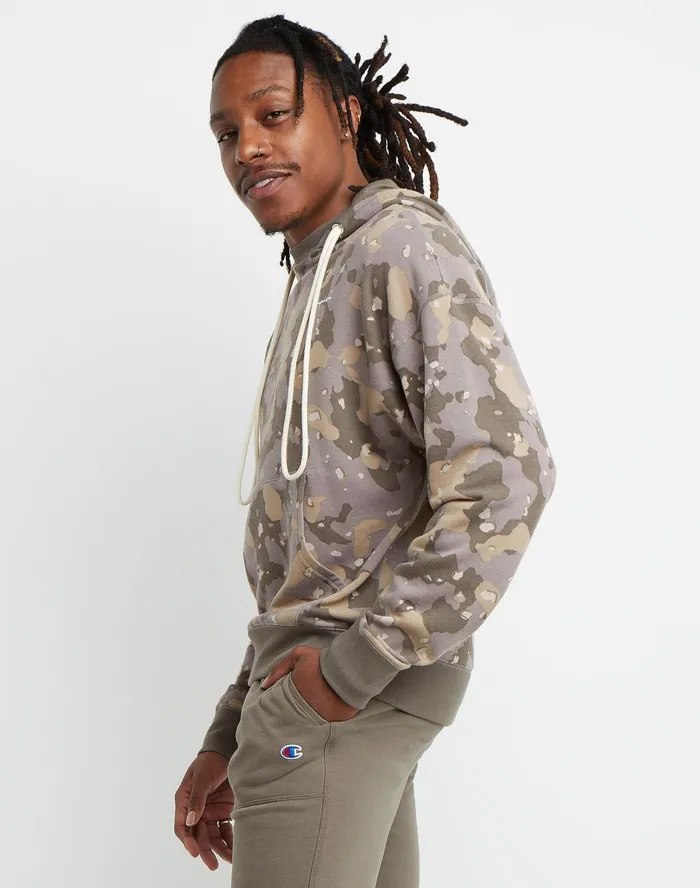 Global Explorer French Terry Hoodie Camo Print Script Logo Cc Camo 2 Raisin Brown Men Champion Hoodies and Sweatshirts