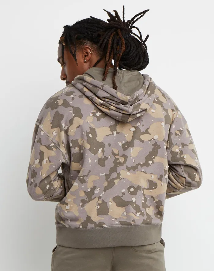 Global Explorer French Terry Hoodie Camo Print Script Logo Cc Camo 2 Raisin Brown Men Champion Hoodies and Sweatshirts