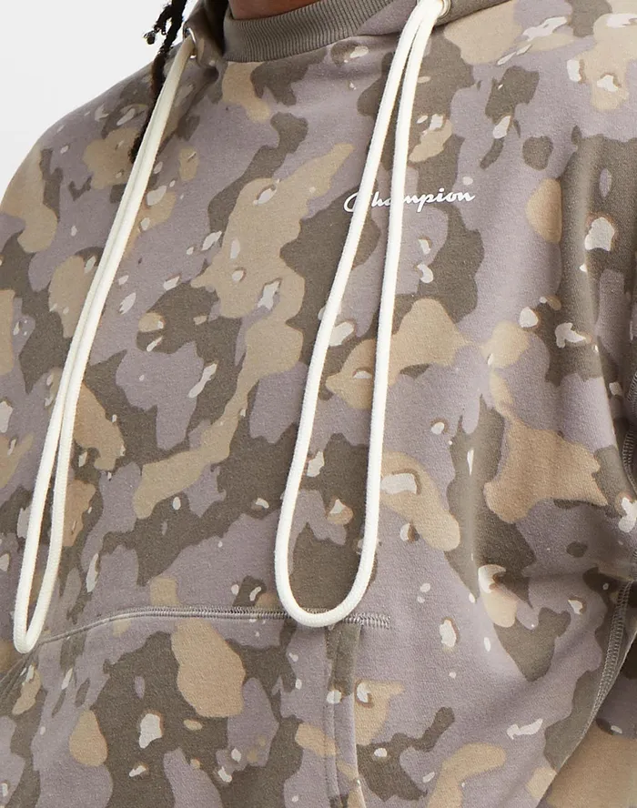 Global Explorer French Terry Hoodie Camo Print Script Logo Cc Camo 2 Raisin Brown Men Champion Hoodies and Sweatshirts