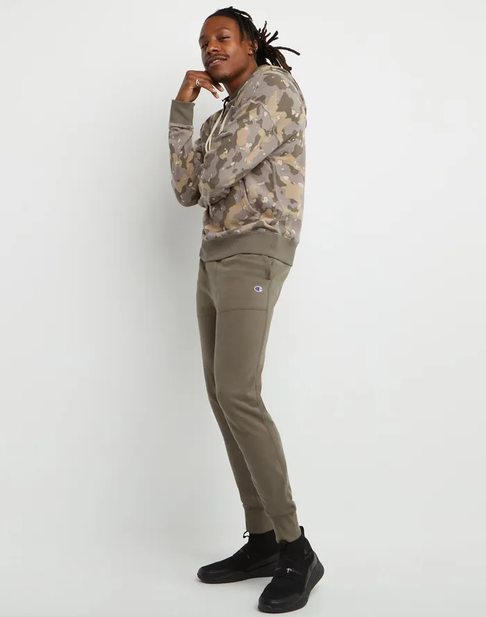 Global Explorer French Terry Hoodie Camo Print Script Logo Cc Camo 2 Raisin Brown Men Champion Hoodies and Sweatshirts