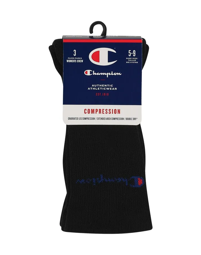 Graduated Compression Crew Socks 3Pairs Black Women Champion Socks