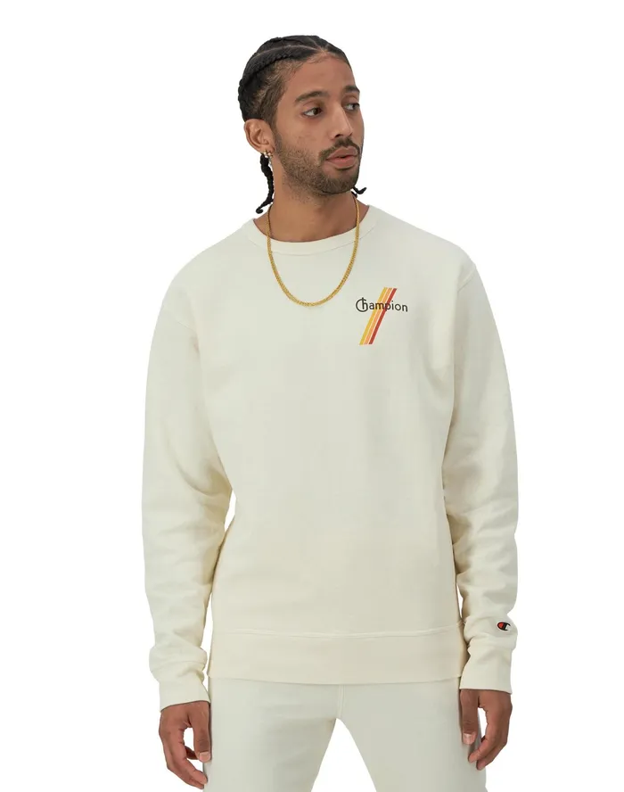 Graphic Crewneck Sweatshirt Mineral Dye TriColor Stripes Logo Mineral Dye Natural Men Champion Hoodies and Sweatshirts Graphic Crewneck Sweatshirt Mineral Dye TriColor Stripes Logo Mineral Dye Natural Men Champion Hoodies and Sweatshirts