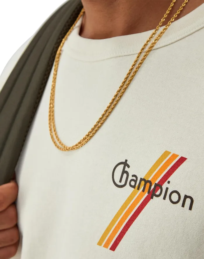 Graphic Crewneck Sweatshirt Mineral Dye TriColor Stripes Logo Mineral Dye Natural Men Champion Hoodies and Sweatshirts