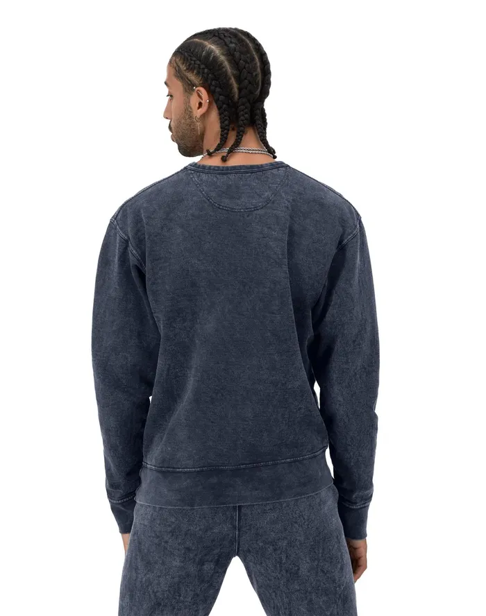 Graphic Crewneck Sweatshirt Mineral Dye TriColor Stripes Logo Mineral Dye Navy Men Champion Hoodies and Sweatshirts