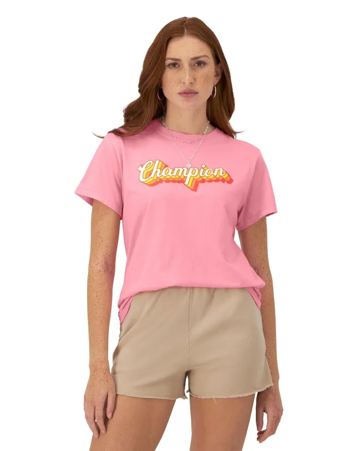 Graphic TShirt Drop Shadow Champion Script C Logo Marzipan Pink Women Champion TShirts and Tops