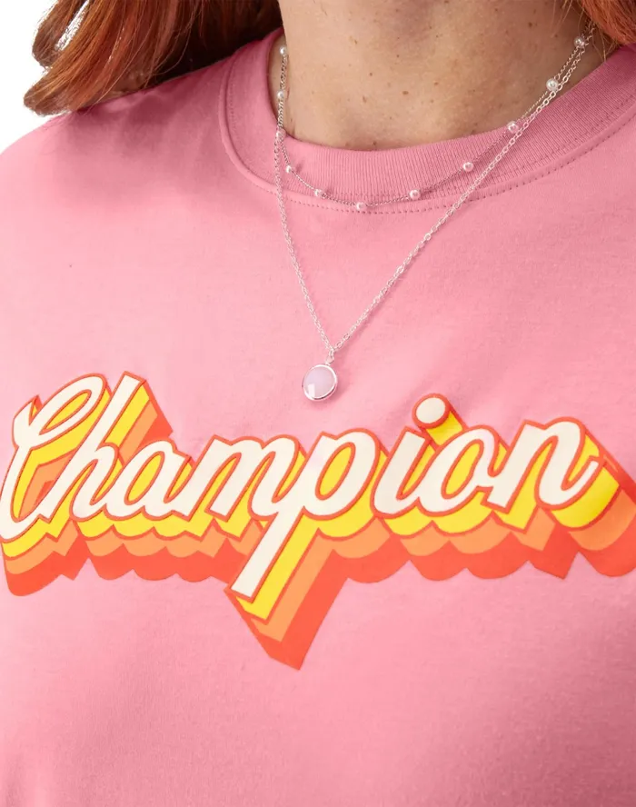 Graphic TShirt Drop Shadow Champion Script C Logo Marzipan Pink Women Champion TShirts and Tops