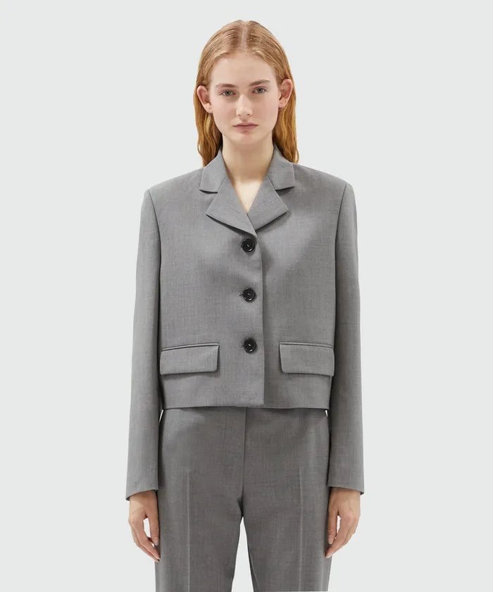 Gray Virgin Wool Boxy Jacket Women MSGM Blazers