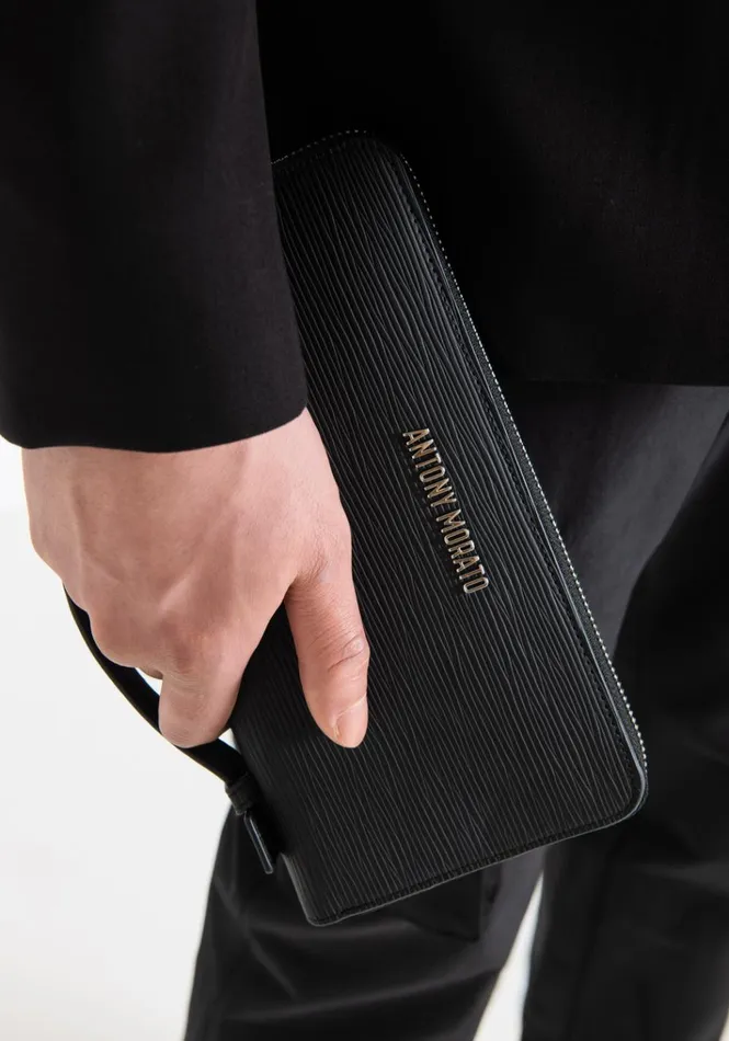 Handbags Men Antony Morato Pouch In Faux Leather With Palmellato Effect Black
