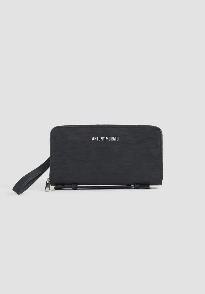 Handbags Men Antony Morato Pouch In Faux Leather With Palmellato Effect Black