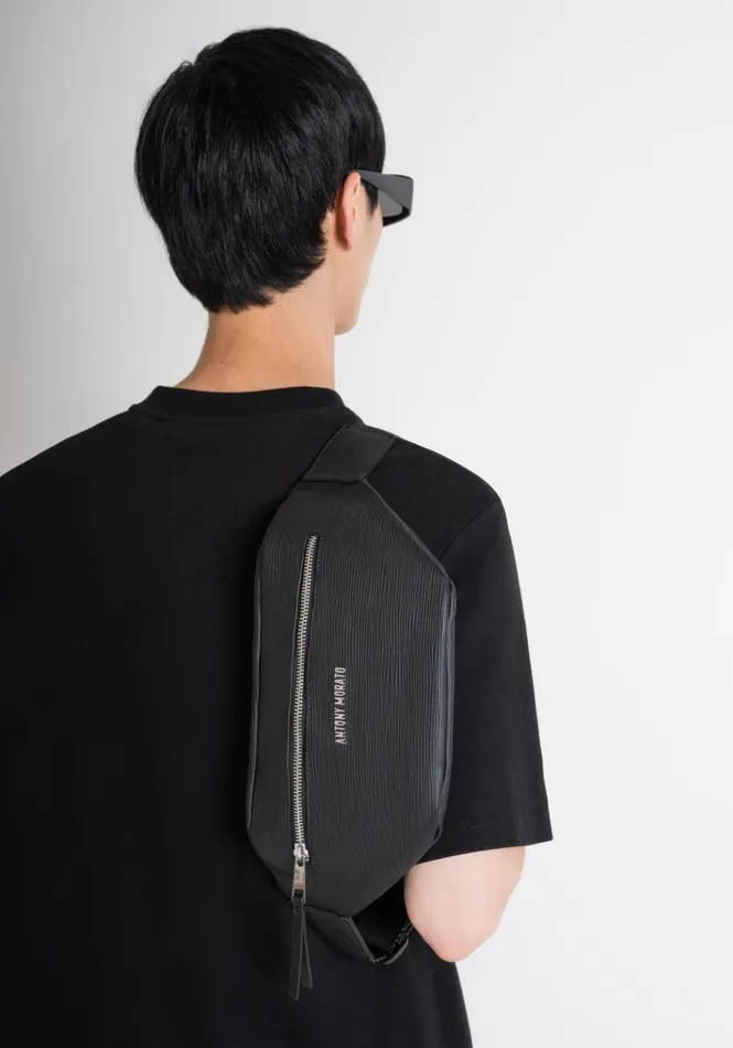 Handbags Men Antony Morato Solid Colour Bum Bag In A Palmellato Effect Fabric Black