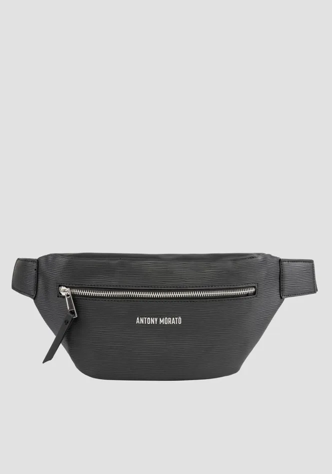 Handbags Men Antony Morato Solid Colour Bum Bag In A Palmellato Effect Fabric Black