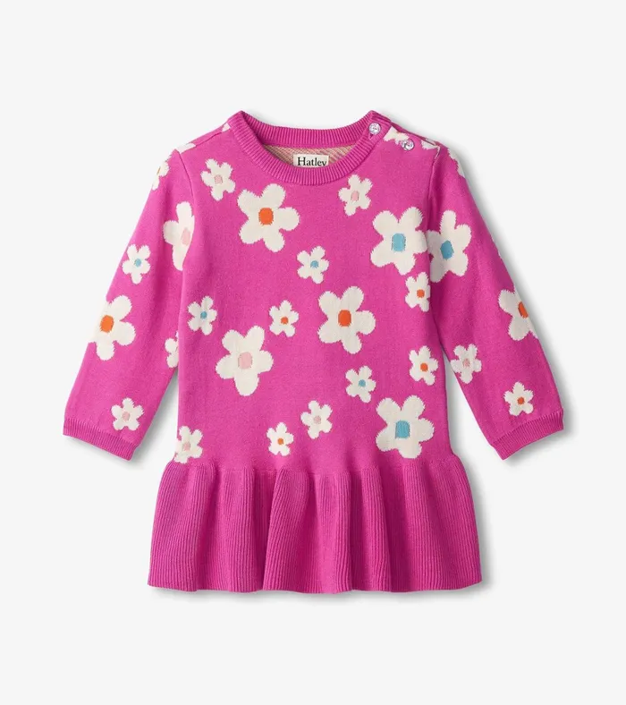 Hatley Baby and Toddler Girls White Flowers Sweater Dress Baby and Toddler Dresses
